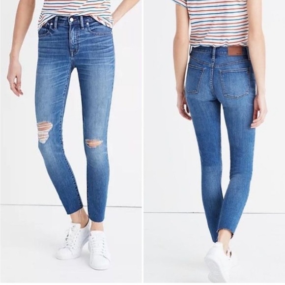 Madewell High Rise Distressed Crop Jeans - The High Riser Skinny Skinny Crop 9” - Picture 1 of 6